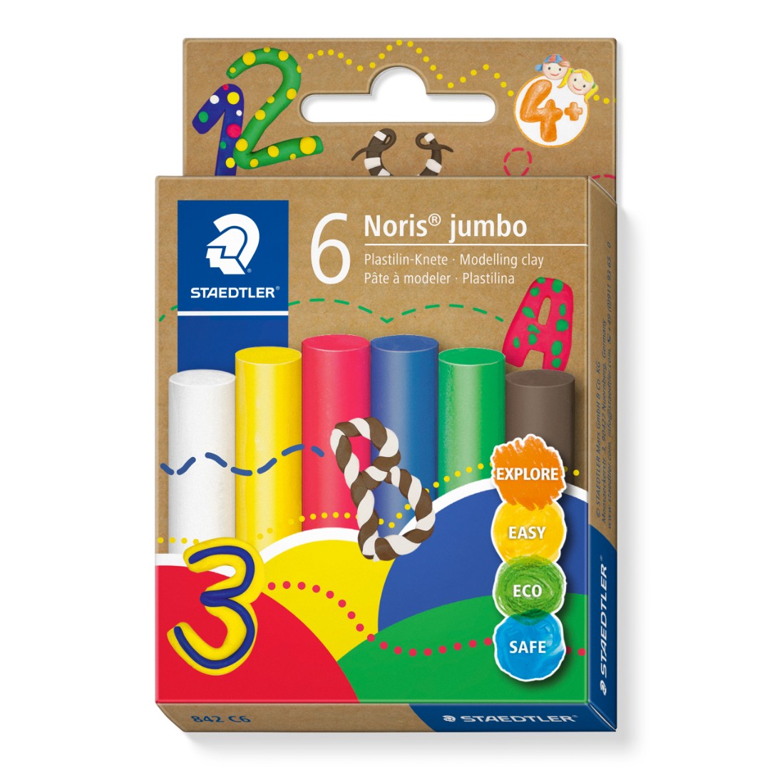 Noris jumbo boetseerklei 6 kleuren Noris jumbo boetseerklei 6 kleuren