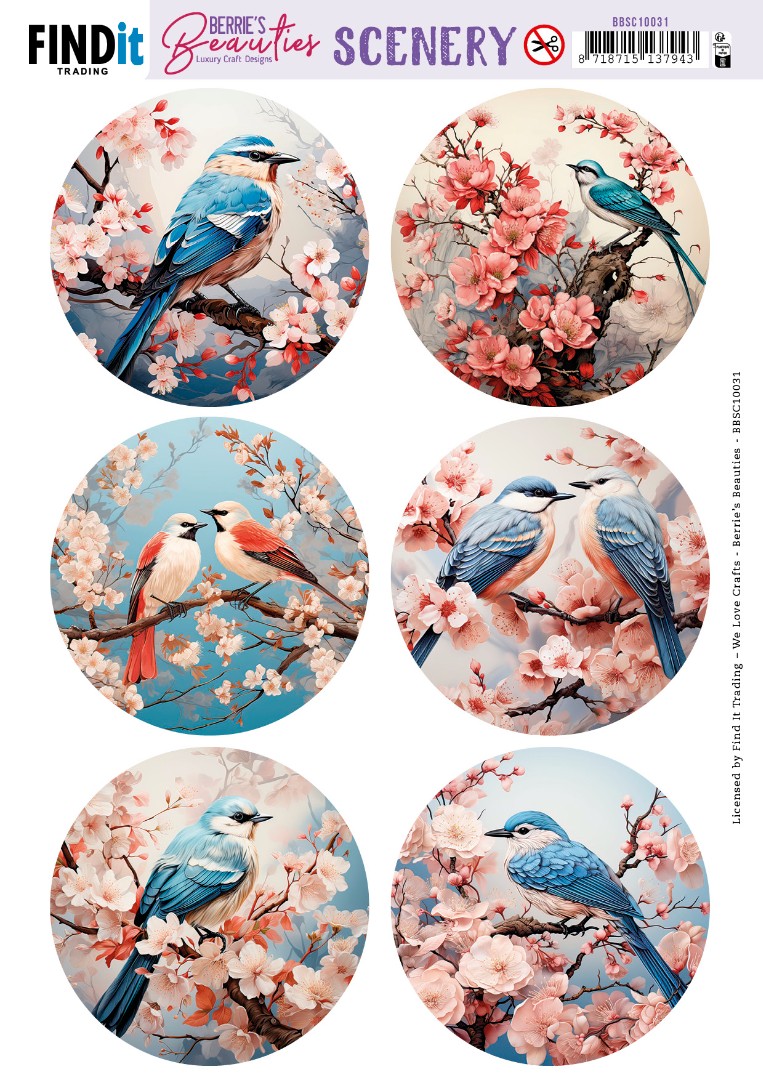 Scenery Push out - Berries Beauties - Blue Bird - Round Scenery Push out - Berries Beauties - Blue Bird - Round