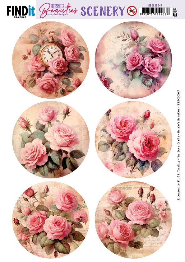 Push-Out Scenery - Berries Beauties - Pink Roses - Round Push-Out Scenery - Berries Beauties - Pink Roses - Round