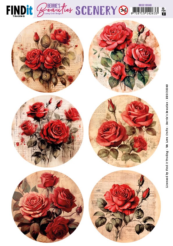Push-Out Scenery - Berries Beauties - Red Roses - Round
