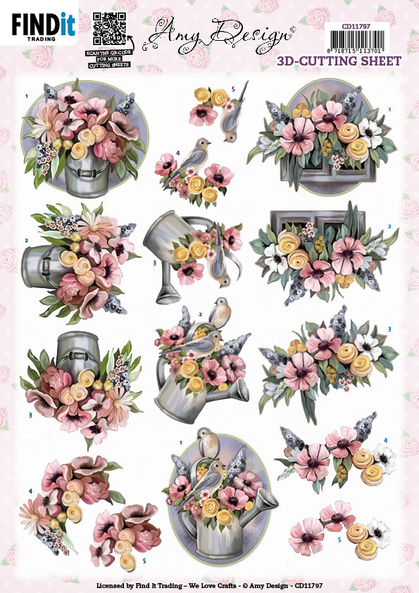3D Cutting Sheet - Amy Design - Bucket and Flowers 3D Cutting Sheet - Amy Design - Bucket and Flowers