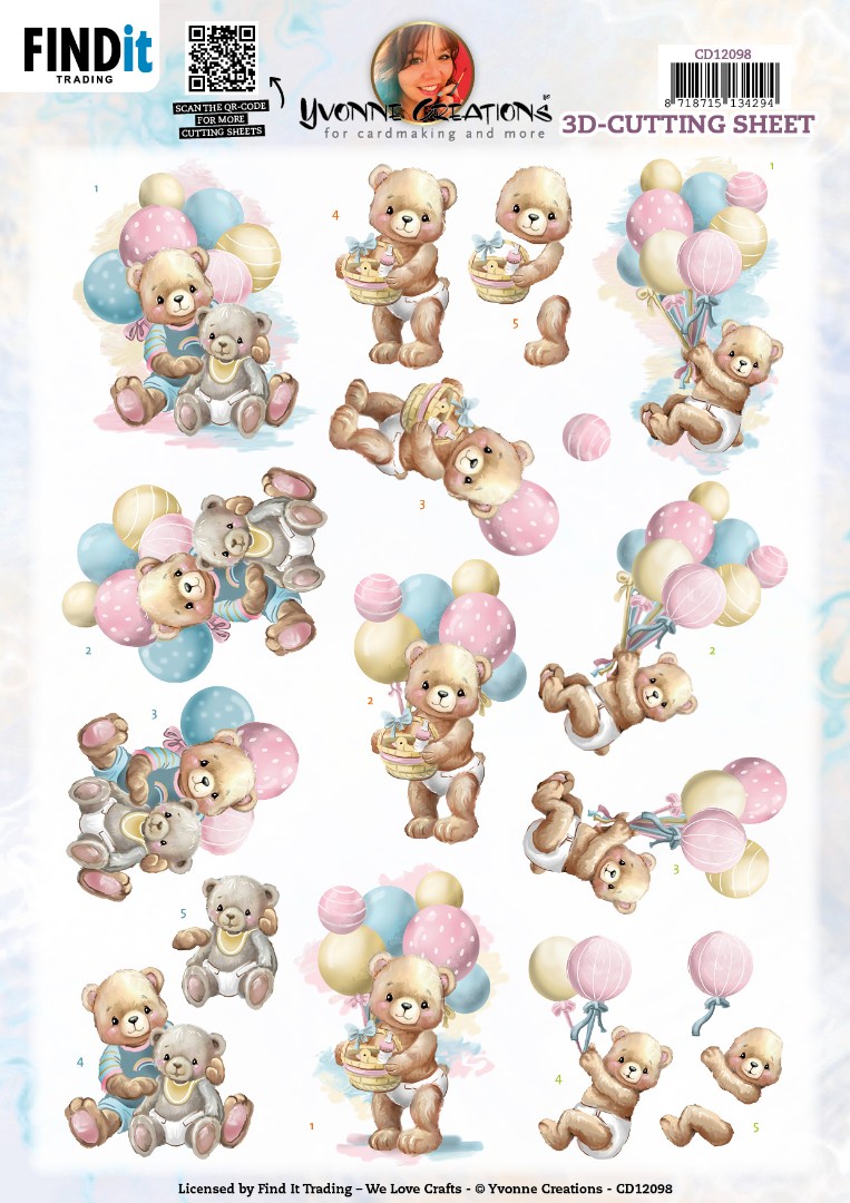 3D Cutting Sheet - Yvonne Creations - Baby Bear