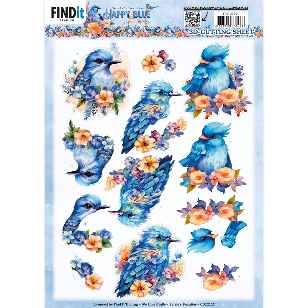 3D Cutting Sheets - Berries Beauties - Happy Blue Birds - Blue Bird