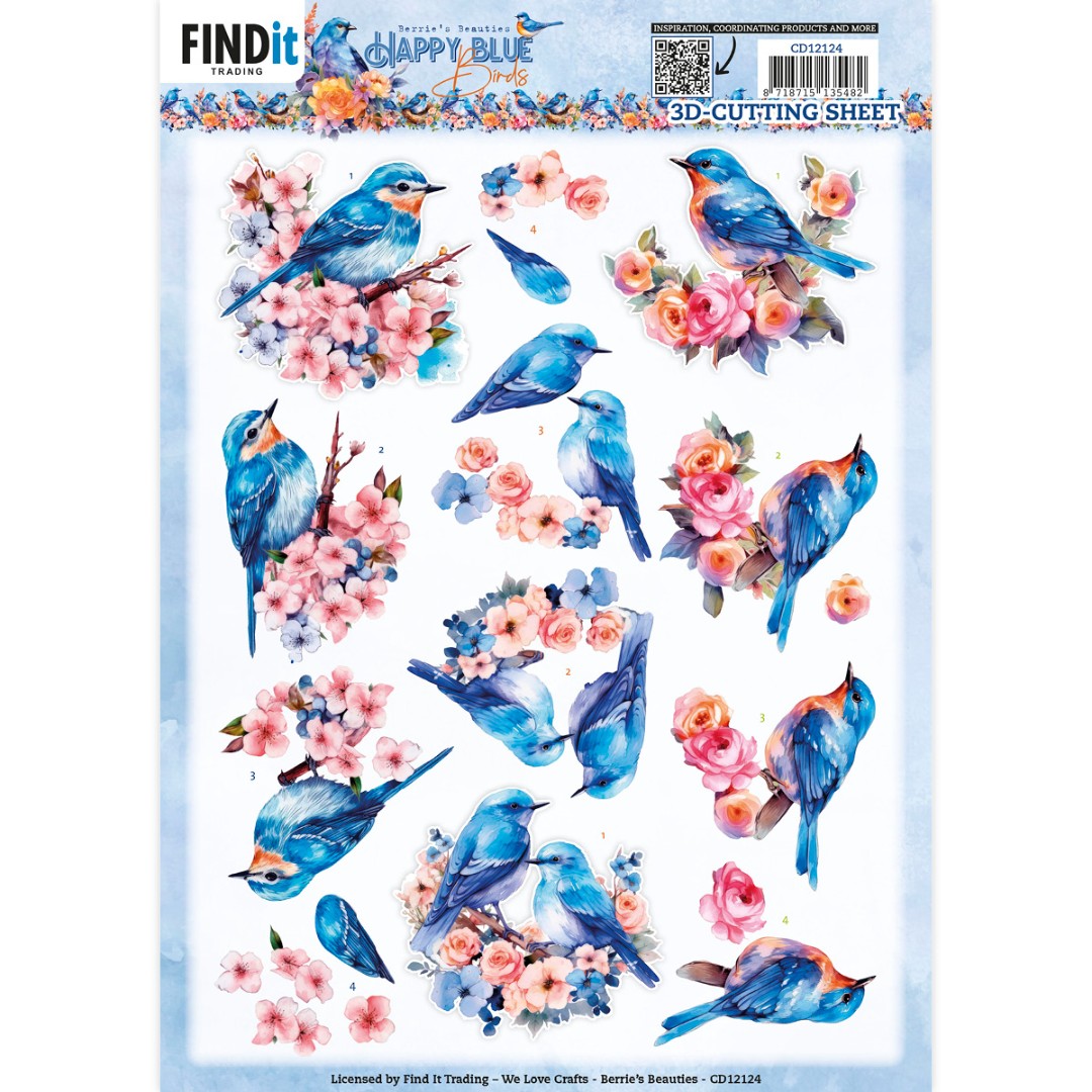 3D Cutting Sheets - Berries Beauties - Happy Blue Birds - Birds in Pink