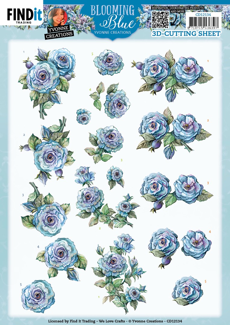 3D Cutting Sheets - Yvonne Creations - Blooming Blue - Rosehip 3D Cutting Sheets - Yvonne Creations - Blooming Blue - Rosehip