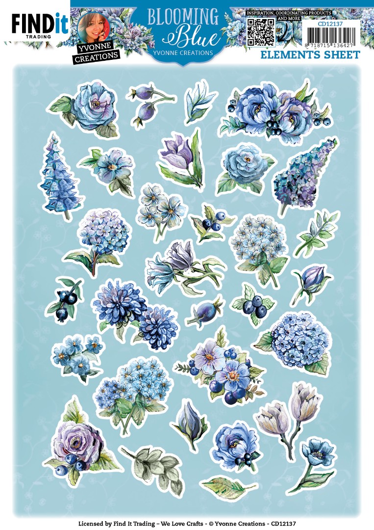 Cutting Sheets - Yvonne Creations - Blooming Blue - Small Elements Cutting Sheets - Yvonne Creations - Blooming Blue - Small Elements
