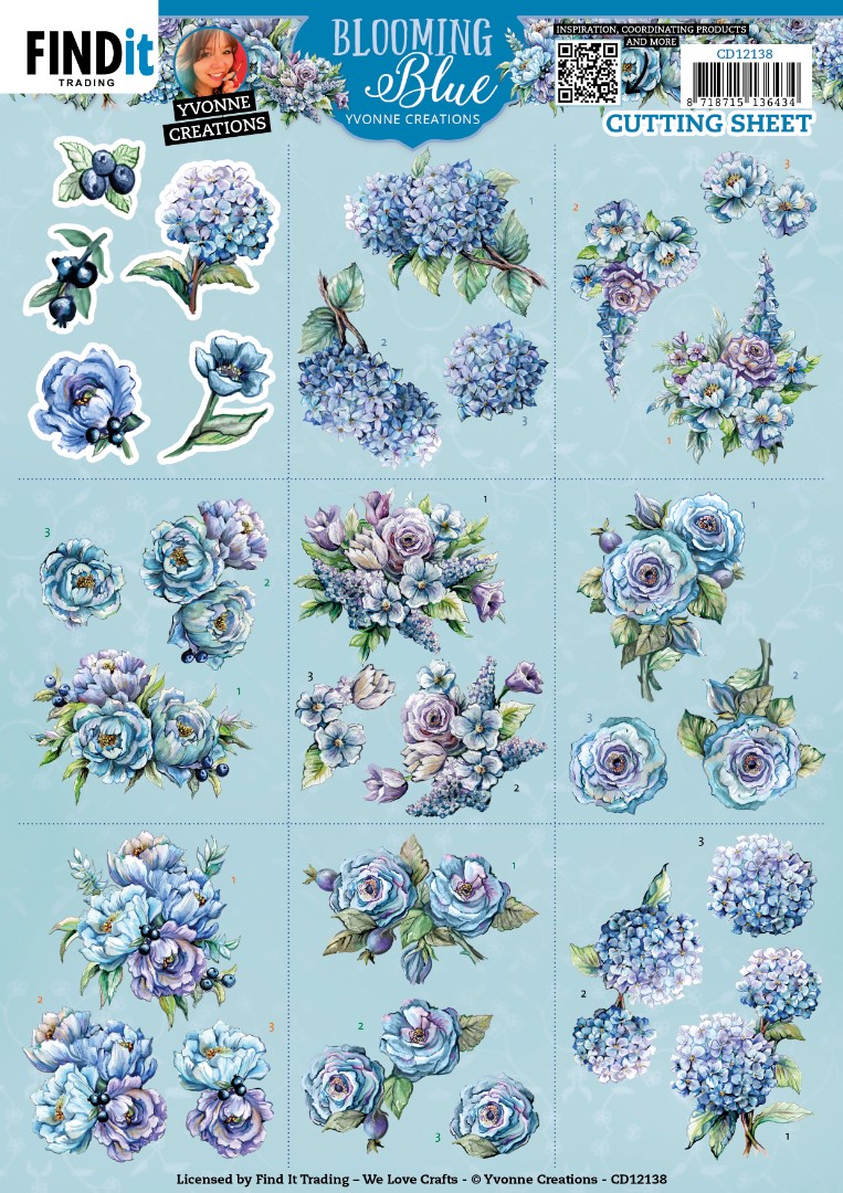 Cutting Sheets - Yvonne Creations - Blooming Blue - Mini Cutting Sheets - Yvonne Creations - Blooming Blue - Mini