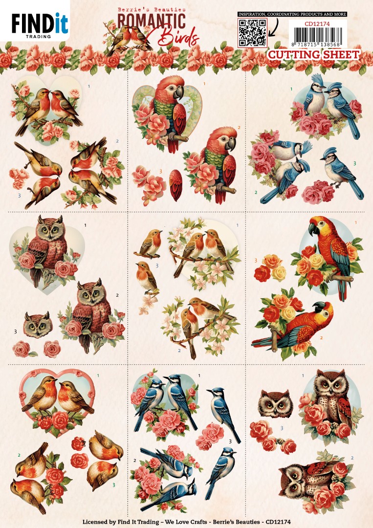 Cutting Sheets - Berries Beauties - Romantic Birds - Mini Cutting Sheets - Berries Beauties - Romantic Birds - Mini