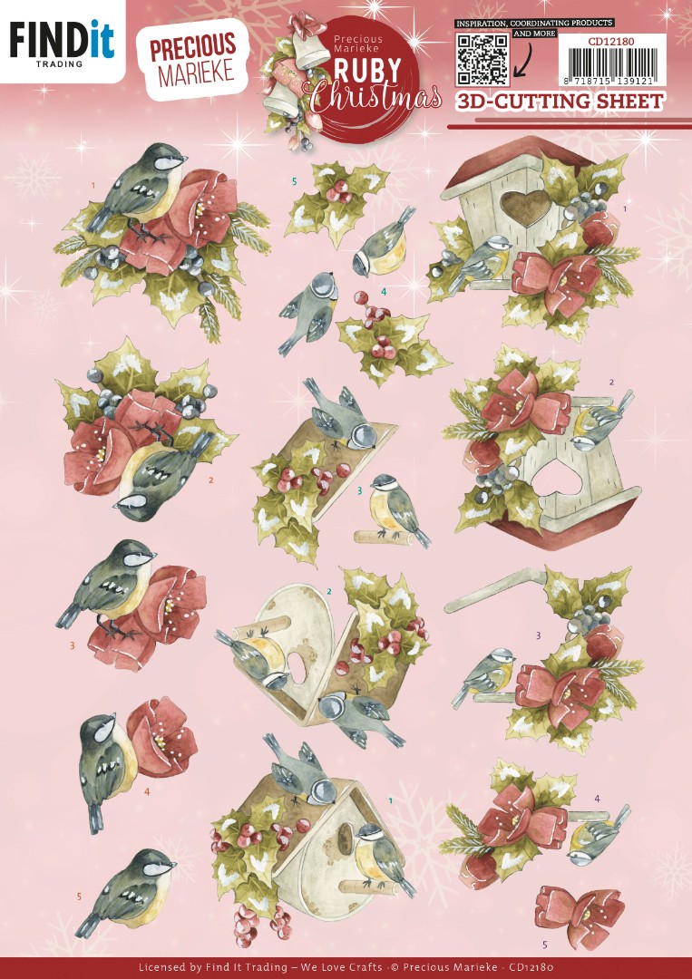 3D Cutting Sheets - Precious Marieke - Ruby Christmas - Ruby Birds