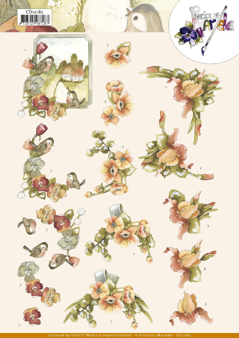 3D Cutting Sheet - Precious Marieke - Flowers in Soft Orange