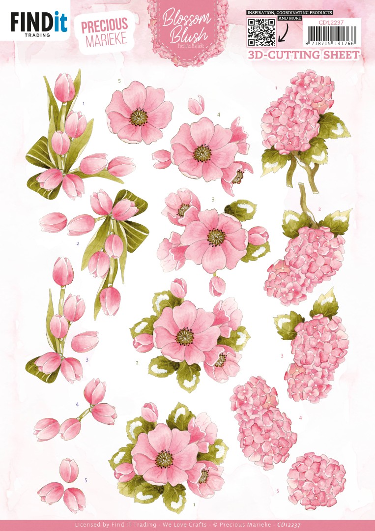 3D Cutting Sheets - Precious Marieke - Blossom Blush - Bright Pink 3D Cutting Sheets - Precious Marieke - Blossom Blush - Bright Pink