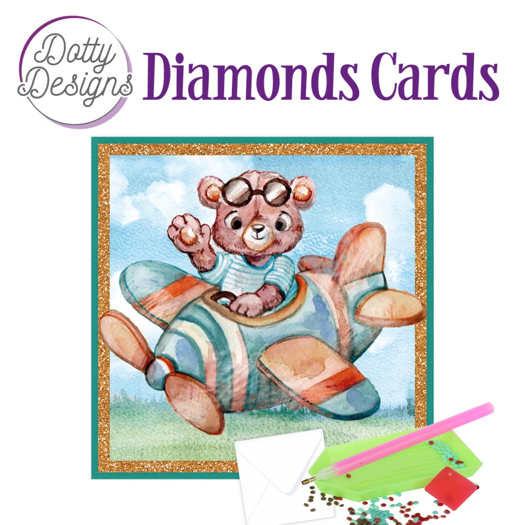 Dotty Designs Diamond Cards - Teddybear in Airplane Dotty Designs Diamond Cards - Teddybear in Airplane