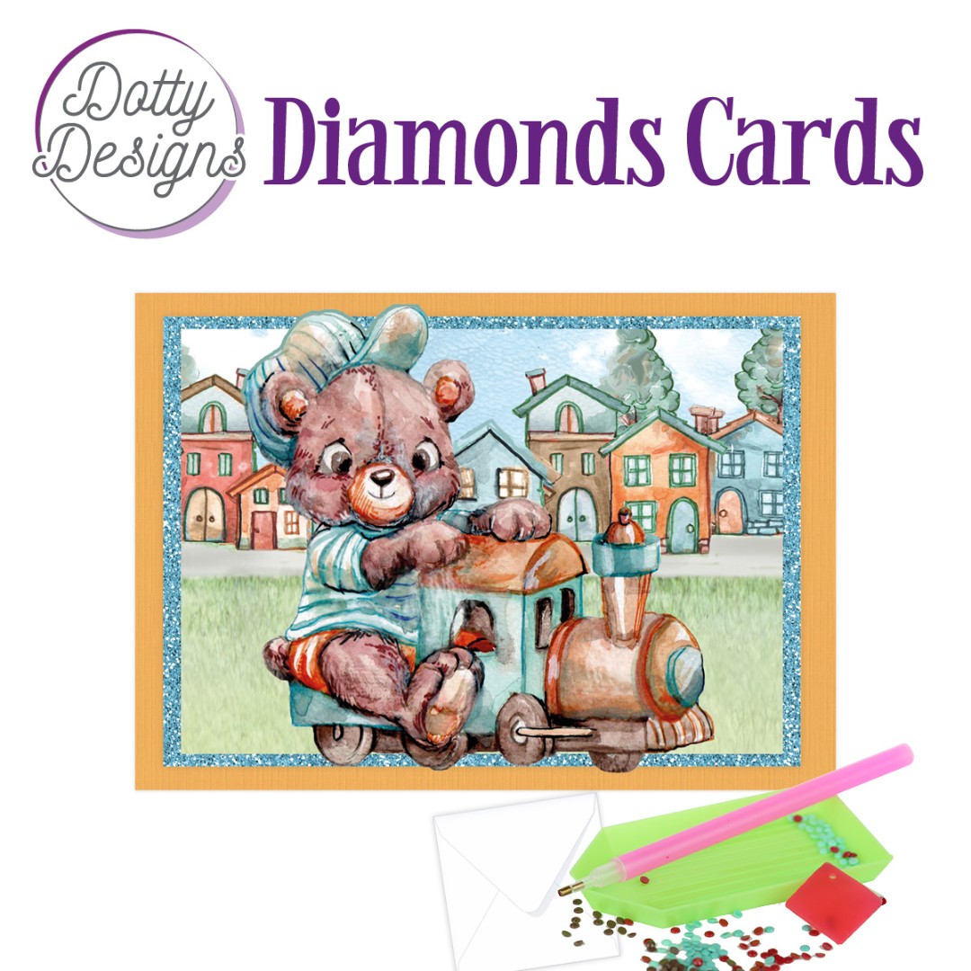Dotty Designs Diamond Cards - Teddybear on Train Dotty Designs Diamond Cards - Teddybear on Train