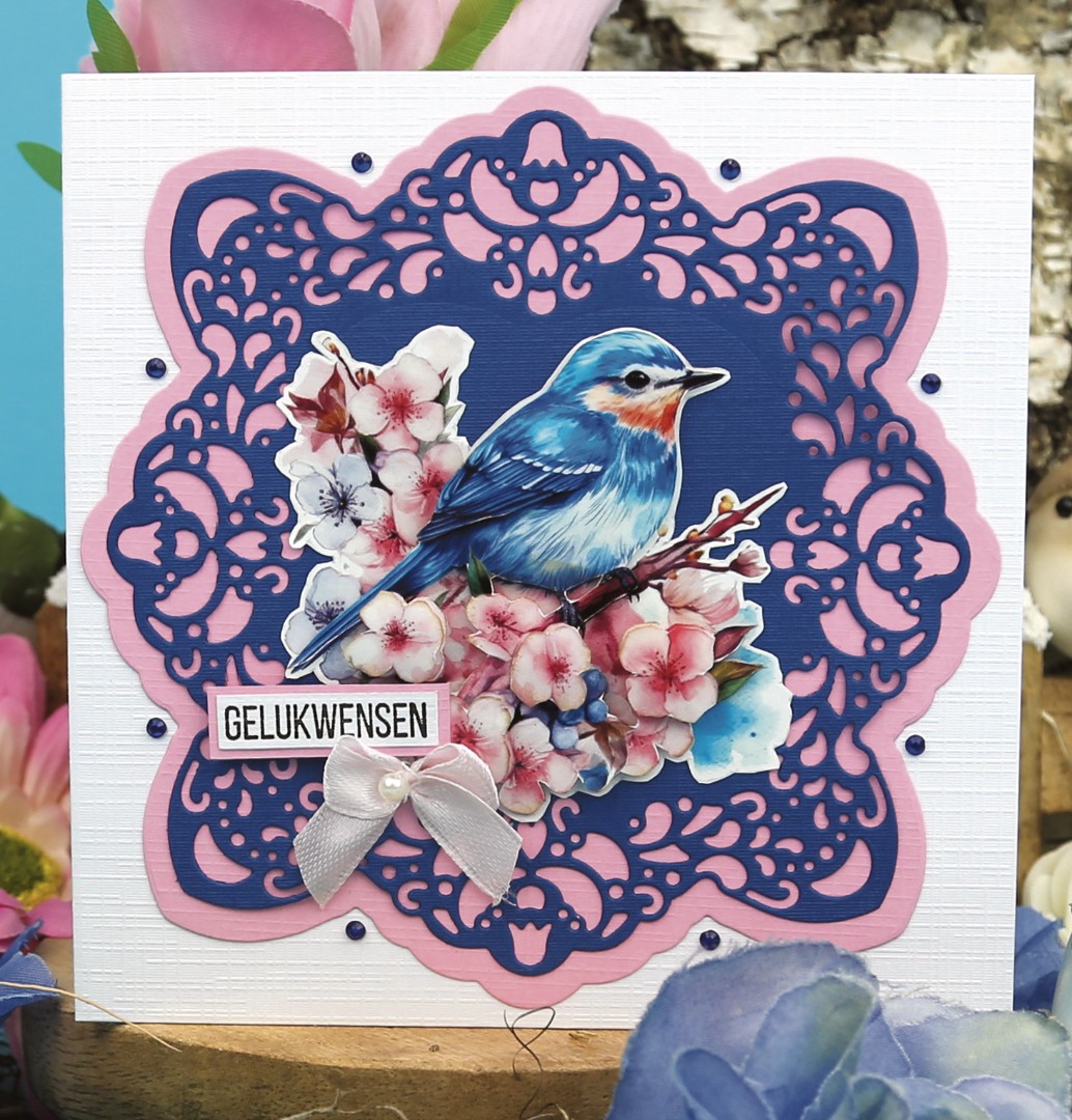 3D Push Out - Berries Beauties - Happy Blue Birds - Birds in Pink