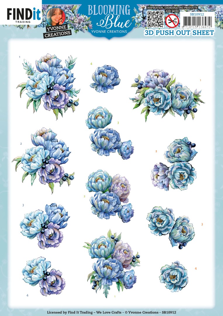 3D Push Out - Yvonne Creations - Blooming Blue - Blueberry 3D Push Out - Yvonne Creations - Blooming Blue - Blueberry