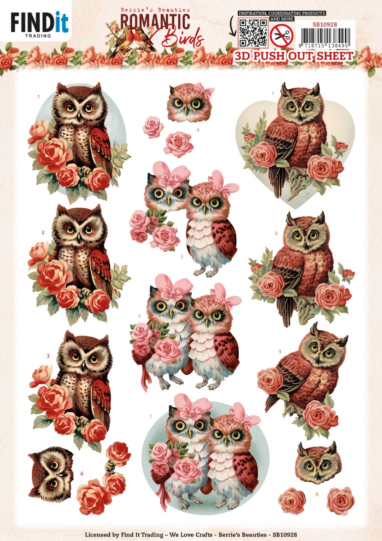 3D Push Out - Berries Beauties - Romantic Birds - Romantic Owl 3D Push Out - Berries Beauties - Romantic Birds - Romantic Owl