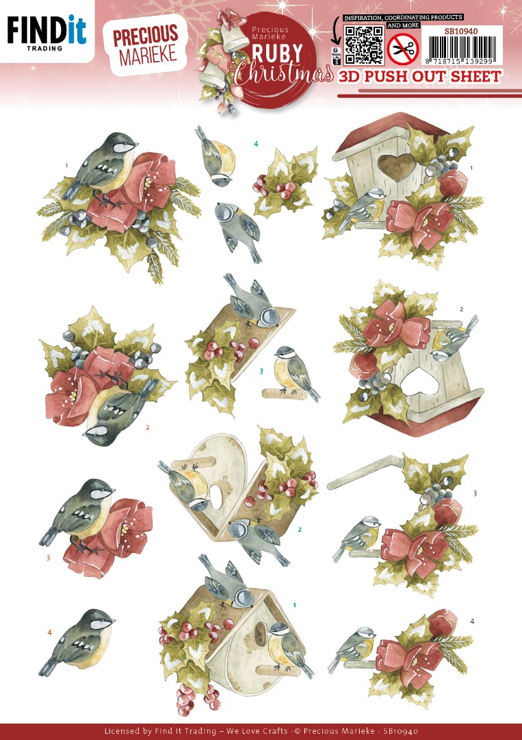 3D Push Out - Precious Marieke - Ruby Christmas - Ruby Bird