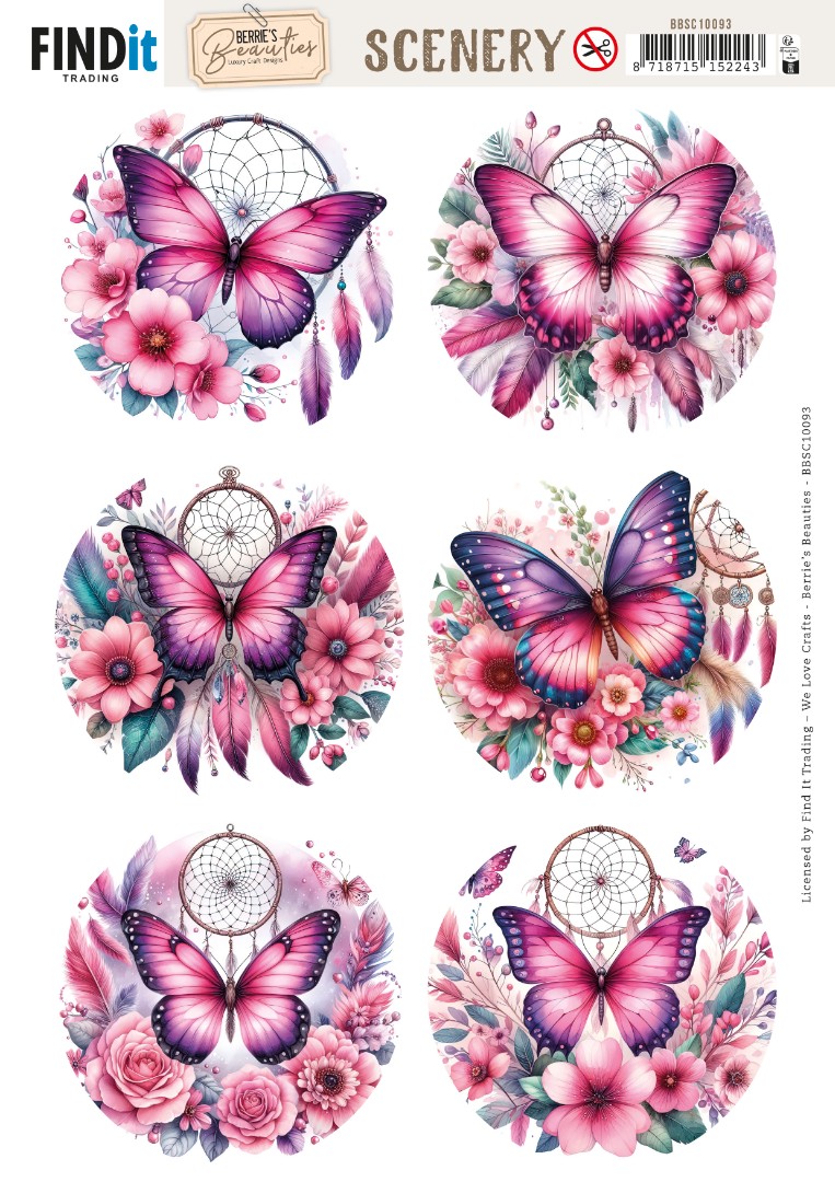 Scenery Push out - Berries Beauties - Pink Butterflies - Round Scenery Push out - Berries Beauties - Pink Butterflies - Round