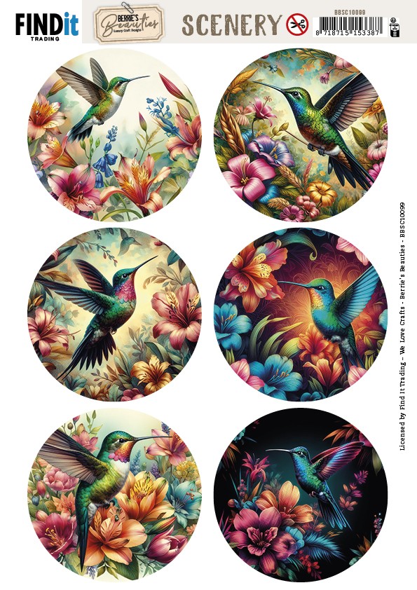 Scenery Push out - Berries Beauties - Vintage Hummingbirds - Round Scenery Push out - Berries Beauties - Vintage Hummingbirds - Round