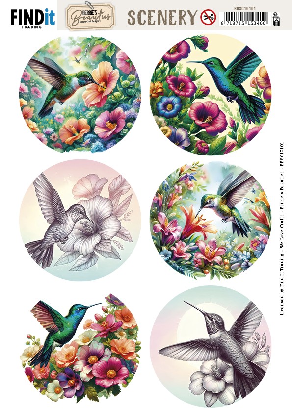Scenery Push out - Berries Beauties - Colorful Hummingbirds - Round