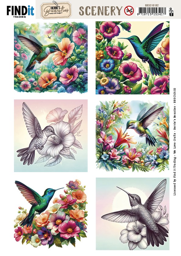 Scenery Push out - Berries Beauties - Colorful Hummingbirds - Square
