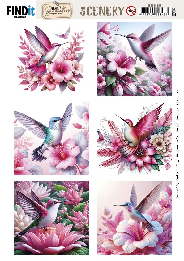 Scenery Push out - Berries Beauties - Pastel Hummingbirds - Square