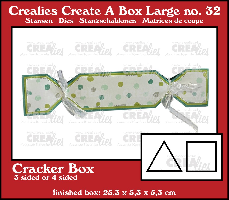 Crealies Create A Box Large stans no. 32, Cracker 3 en 4 kantig groot