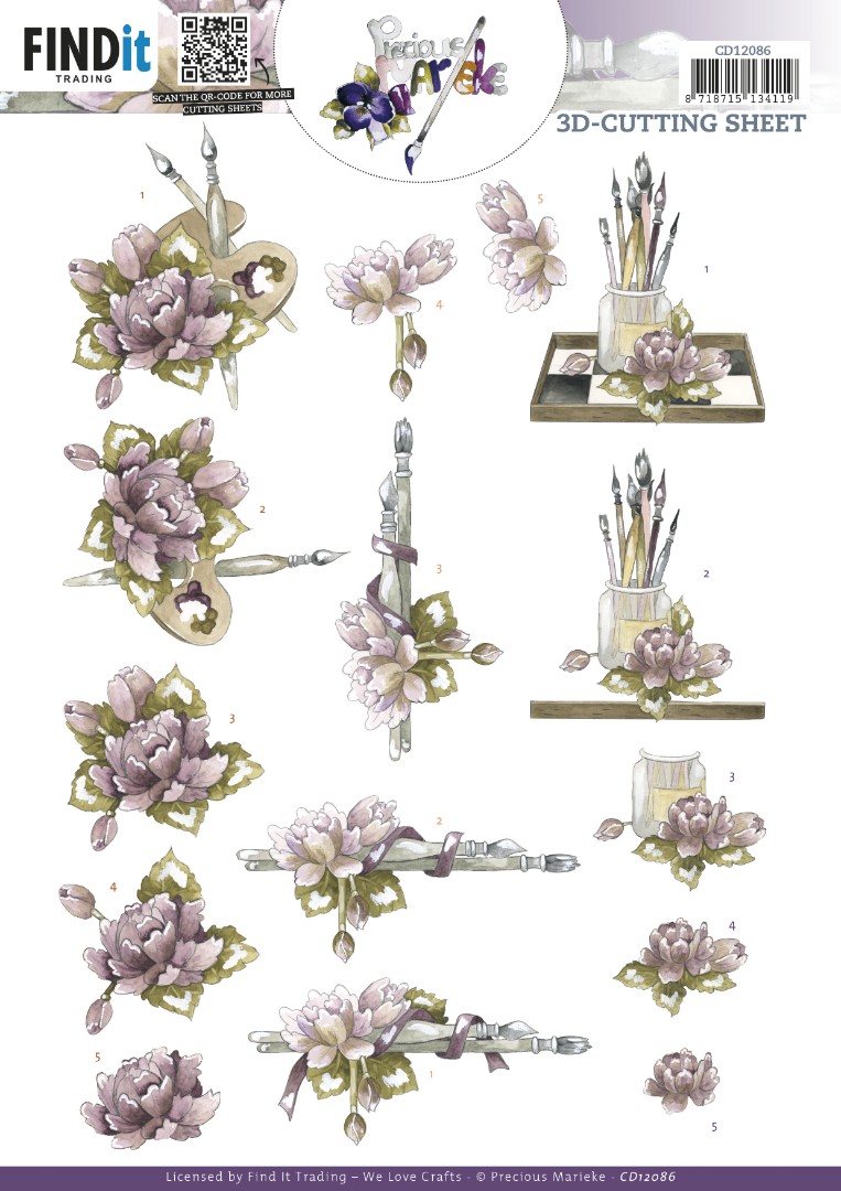 3D Cutting Sheet - Precious Marieke - Painted Flowers 3D Cutting Sheet - Precious Marieke - Painted Flowers