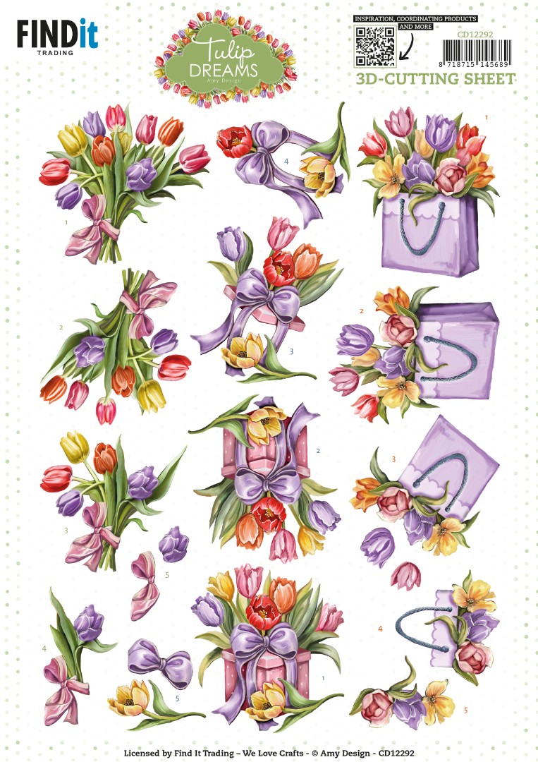 3D Cutting Sheet - Amy Design - Tulip Dreams - Colorful Tulips