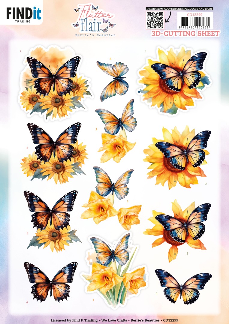 3D Cutting Sheet - Berries Beauties - Flutter Flair - Yellow Flutters