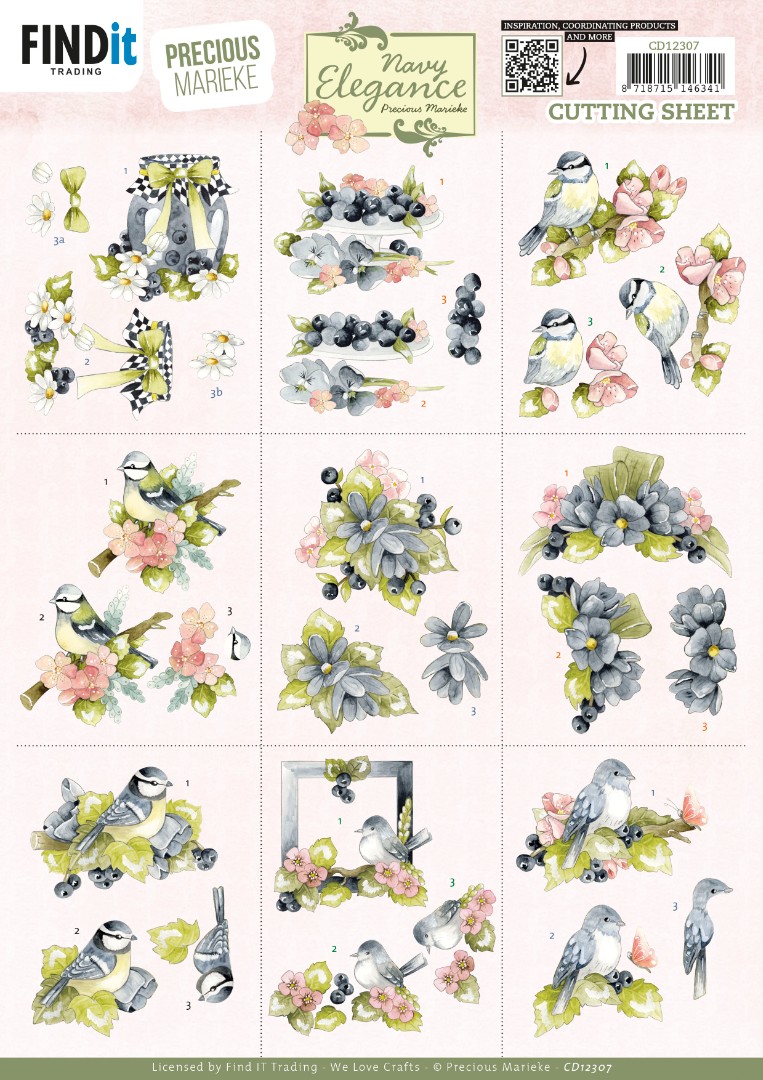 3D Cutting Sheet - Precious Marieke- Navy Elegance - Mini