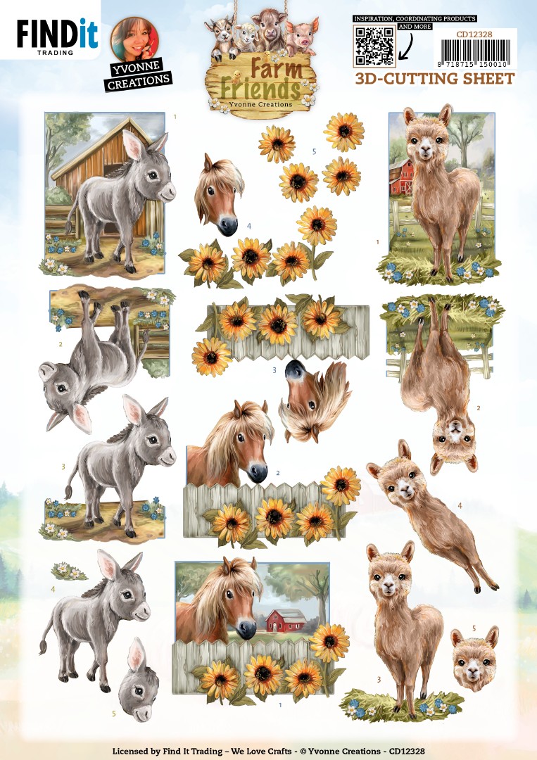 3D Cutting Sheet - Yvonne Creations - Farm Friends - Donkey 3D Cutting Sheet - Yvonne Creations - Farm Friends - Donkey