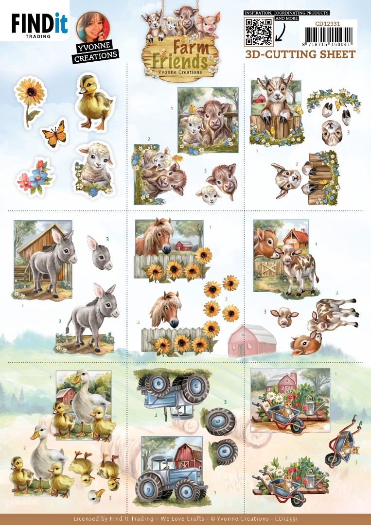 3D Cutting Sheet - Yvonne Creations - Farm Friends - Mini 3D Cutting Sheet - Yvonne Creations - Farm Friends - Mini