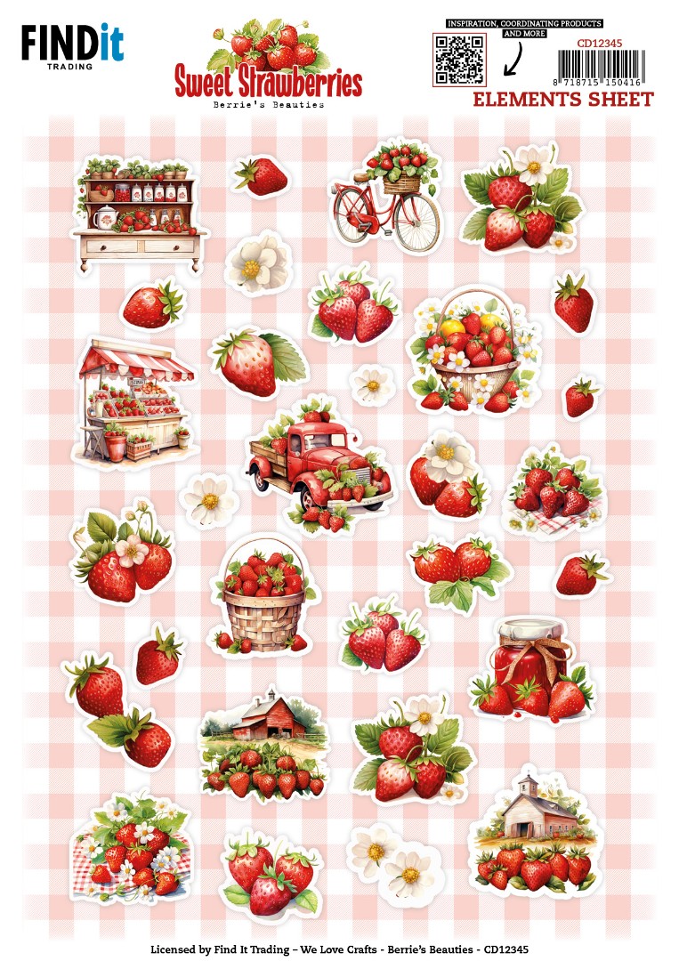 Cutting Sheet - Berries Beauties - Sweet Strawberries - Small Elements