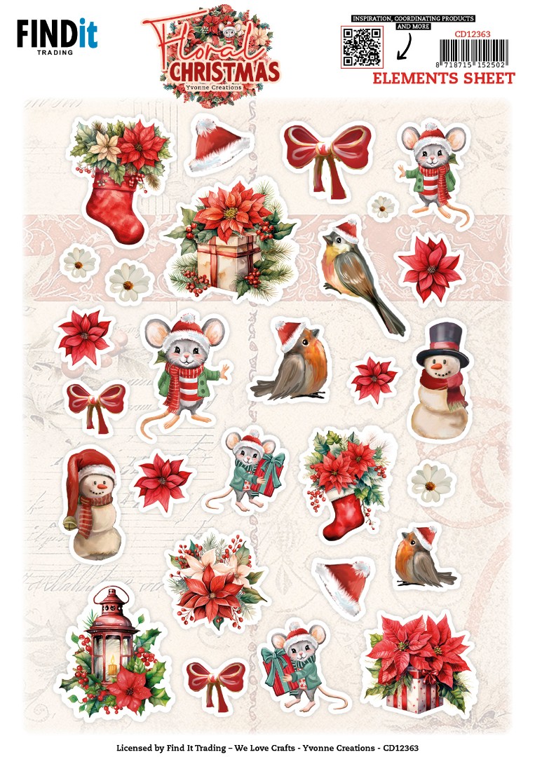 Cutting Sheet - Yvonne Ceations - Floral Christmas- Small Elements