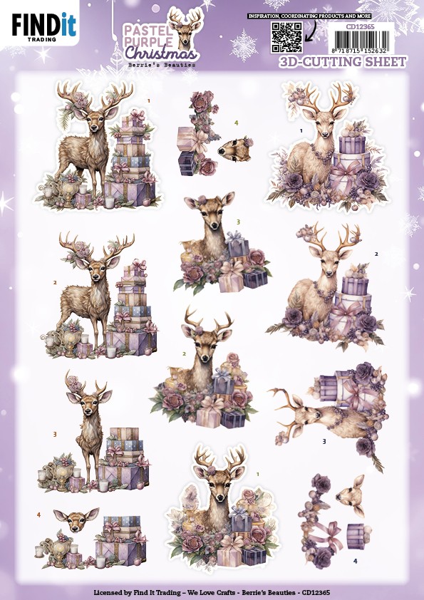 3D Cutting Sheet - Berries Beauties - Pastel Purple Christmas - Deer 3D Cutting Sheet - Berries Beauties - Pastel Purple Christmas - Deer