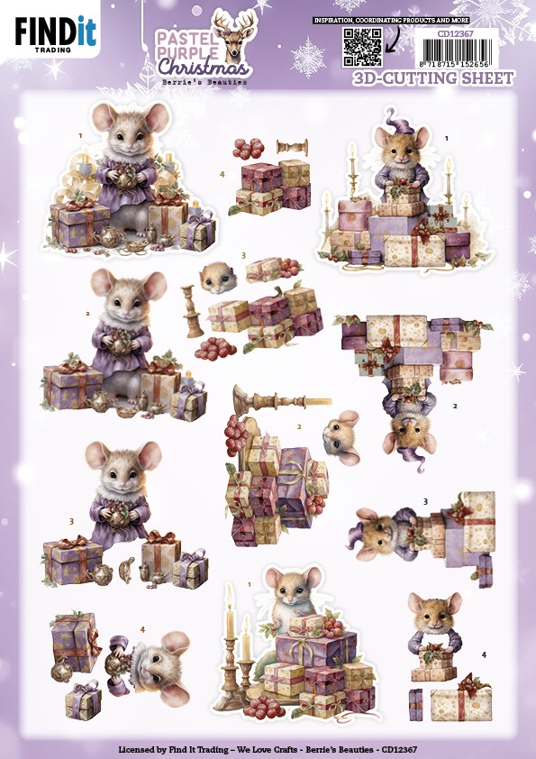 3D Cutting Sheet - Berries Beauties - Pastel Purple Christmas - Mouse 3D Cutting Sheet - Berries Beauties - Pastel Purple Christmas - Mouse
