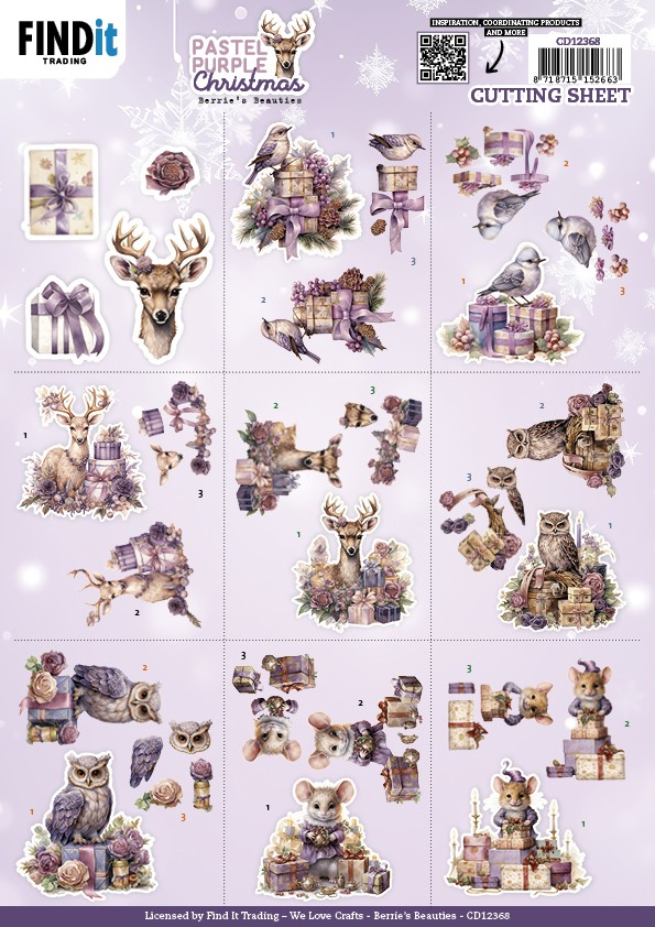 3D Cutting Sheet - Berries Beauties - Pastel Purple Christmas - Mini 3D Cutting Sheet - Berries Beauties - Pastel Purple Christmas - Mini