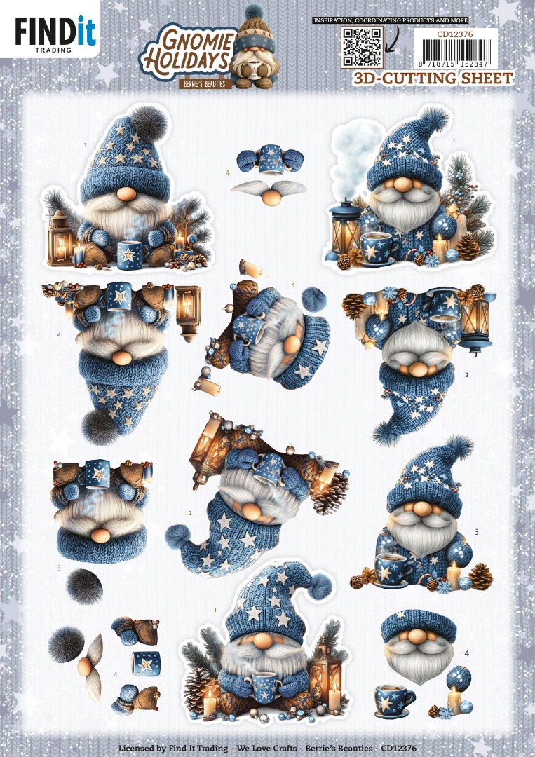 3D Cutting Sheet - Berries Beauties - Gnomie Holidays - Blue 3D Cutting Sheet - Berries Beauties - Gnomie Holidays - Blue