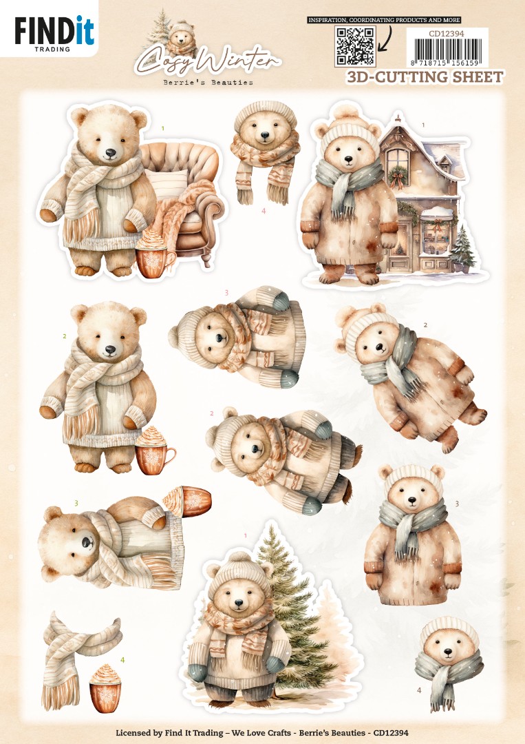 3D Cutting Sheet - Berries Beauties - Cosy WInter - Cosy Bear
