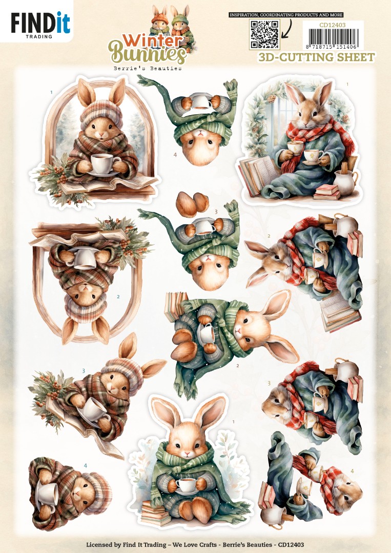 3D Cutting Sheet - Berries Beauties - Winter Bunnies - Cosy Bunnies