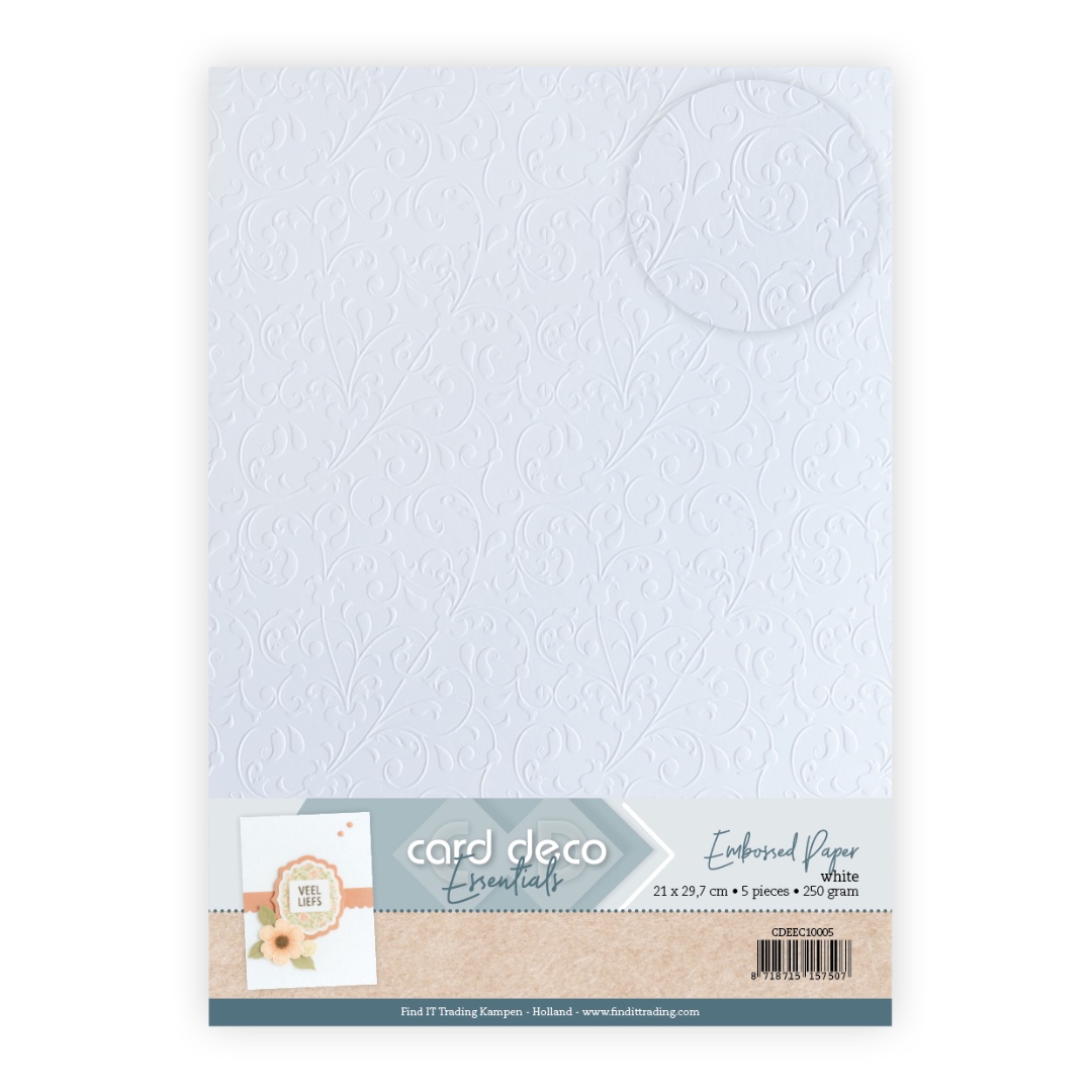 Embossed Paper - Card Deco - Vine Flourish - White Embossed Paper - Card Deco - Vine Flourish - White