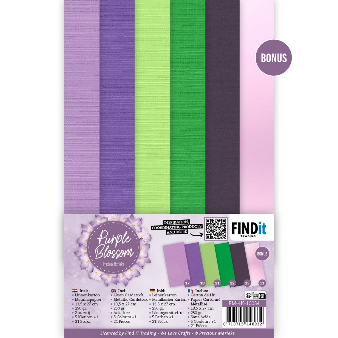 Linen Cardstock Pack - Precious Marieke - Purple Blossom - 4K Linen Cardstock Pack - Precious Marieke - Purple Blossom - 4K