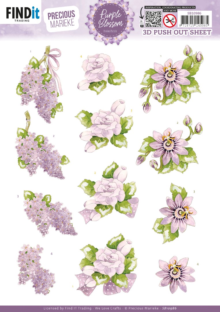 3D Push out Sheet - Precious Marieke - Purple Blossom - Lilac