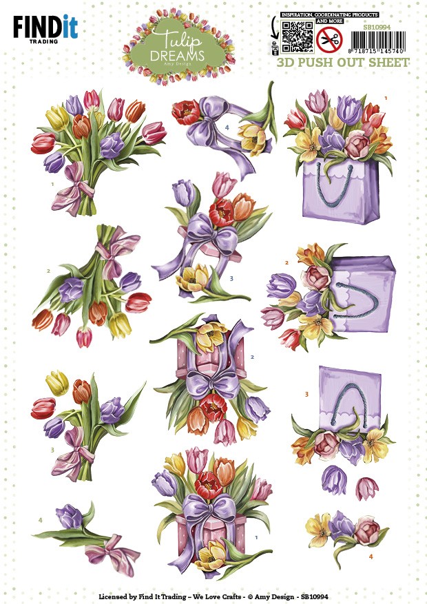 3D Push out Sheet - Amy Design - Tulip Dreams - Colorful Tulips