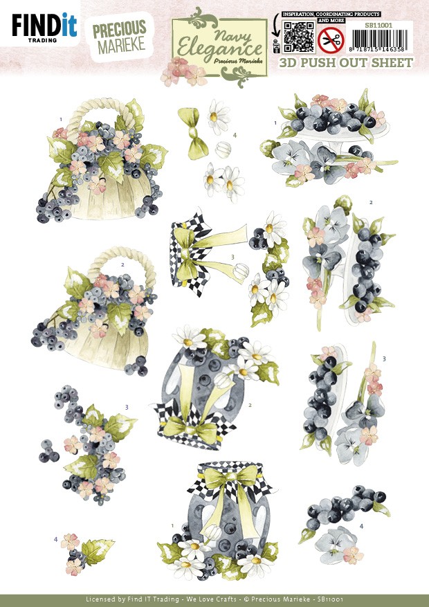 3D Pushout Sheet - Precious Marieke- Navy Elegance - Blueberries