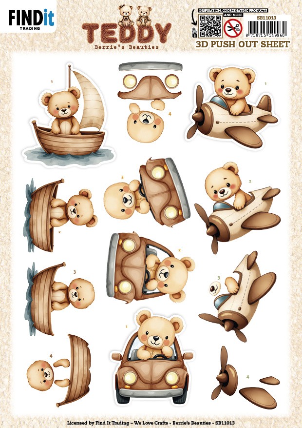 3D Push out Sheet - Berries Beauties - Teddy - Transport 3D Push out Sheet - Berries Beauties - Teddy - Transport