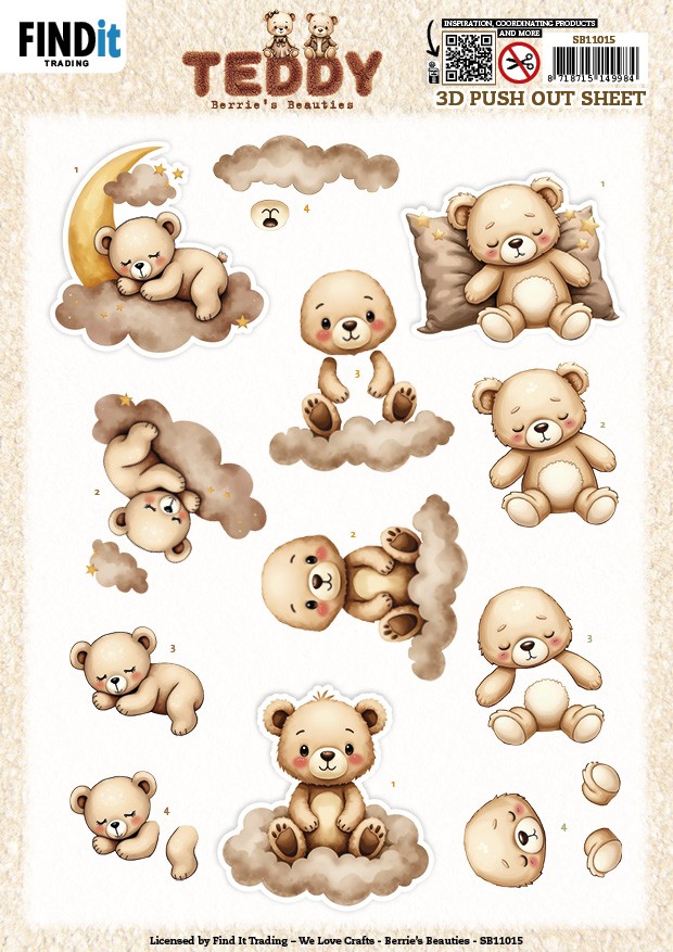 3D Push out Sheet - Berries Beauties - Teddy - Clouds