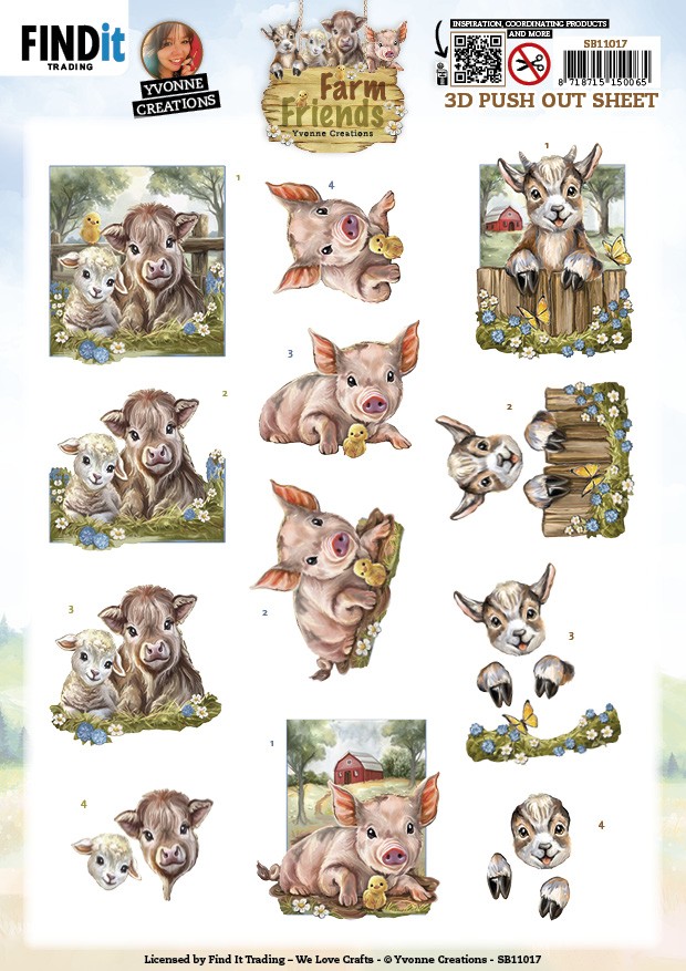 3D Push out Sheet - Yvonne Creations - Farm Friends - Pig