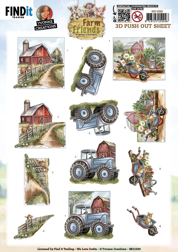 3D Push out Sheet - Yvonne Creations - Farm Friends - Farmyard